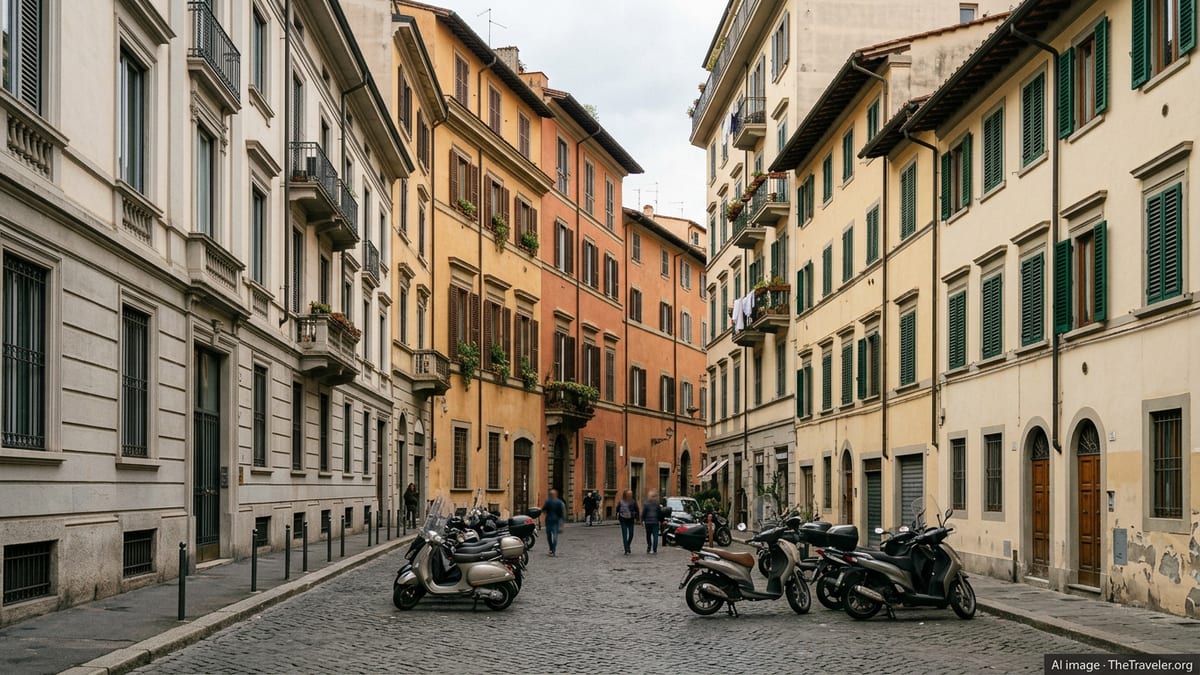 Residential apartment buildings in Milan, Rome and Florence showing typical rental housing streetscapes.