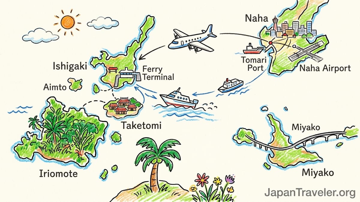 Traveler boarding a high-speed ferry at Ishigaki Port Remote Islands Terminal in Okinawa.