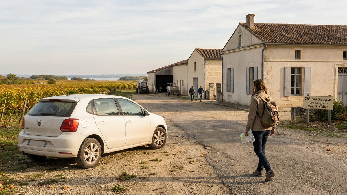 Solo traveler arriving at Château Sigognac in early autumn.