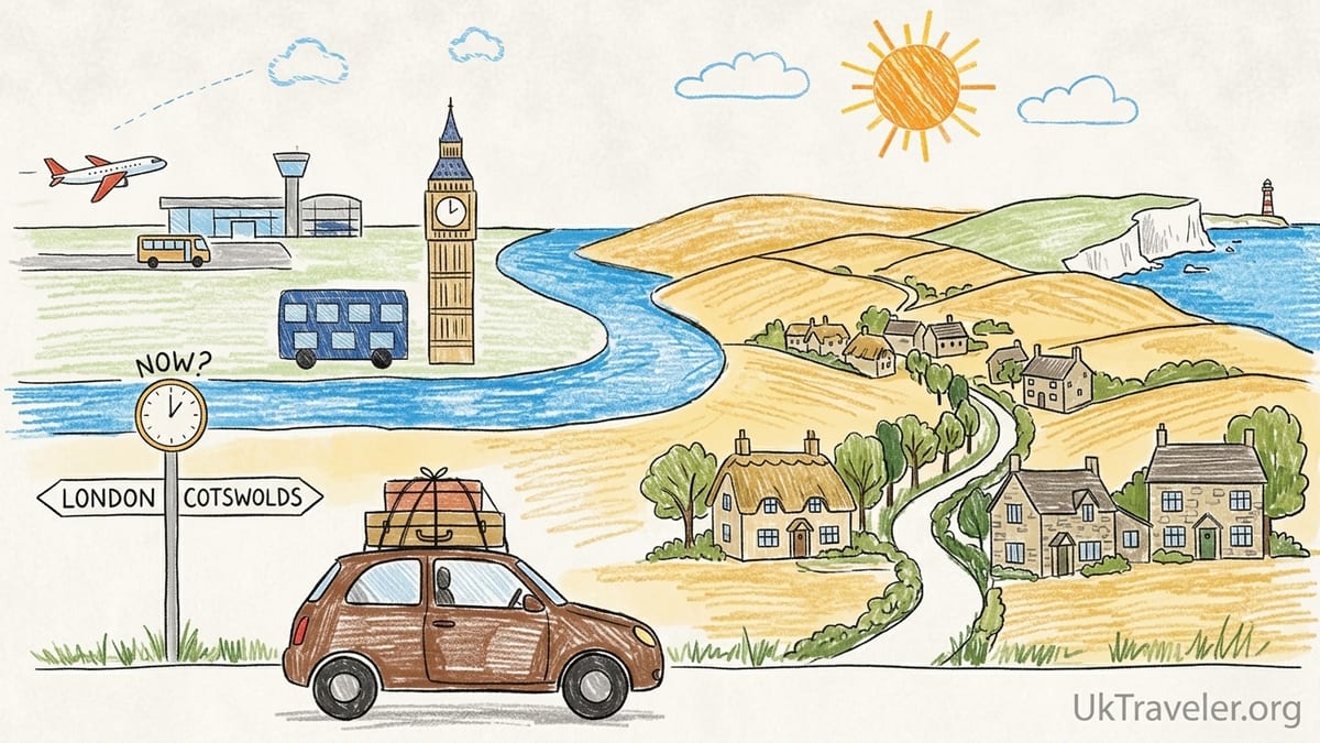 A small car drives along a narrow coastal road above cliffs and sea in Southern England.