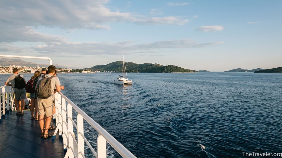 View from a Split ferry over the Adriatic toward Korčula and nearby islands