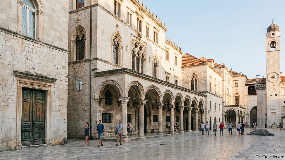 Sponza Palace on Luža Square in Dubrovnik’s Old Town on a sunny afternoon