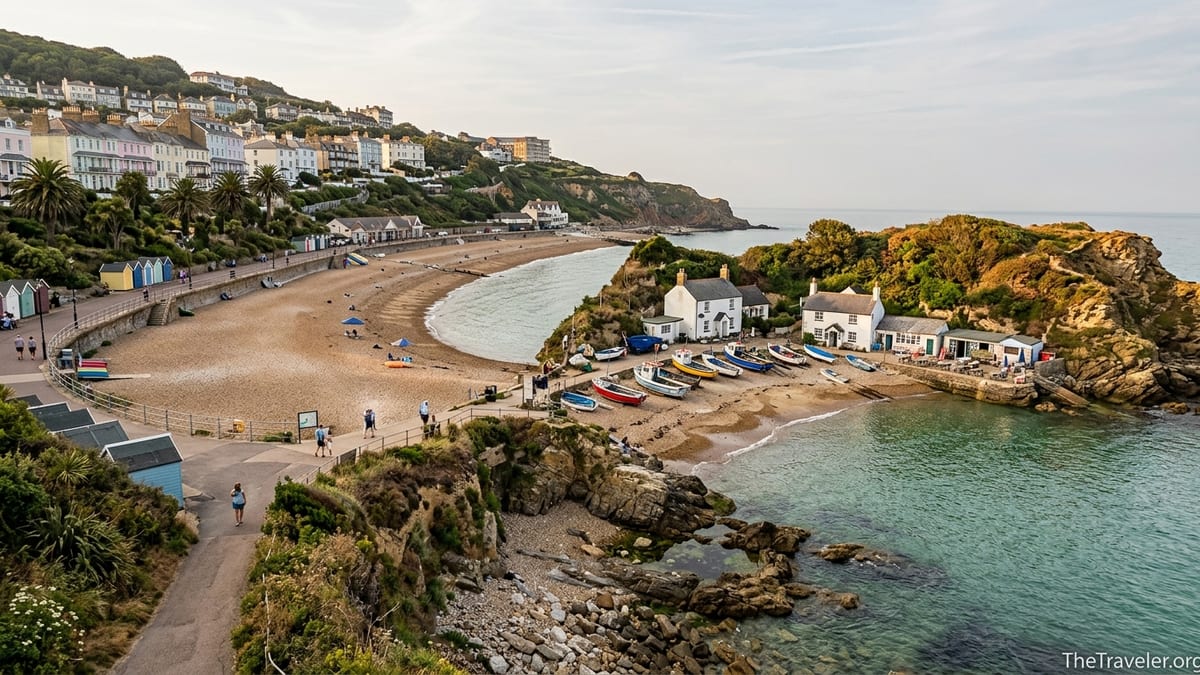 View over Ventnor Beach and nearby Steephill Cove on the south coast of the Isle of Wight.