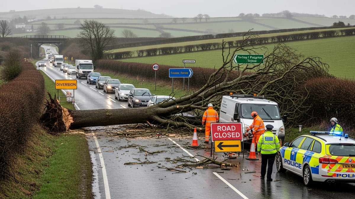Fallen Tree in Storm-Hit Devon Traps Drivers, Disrupts South West Travel