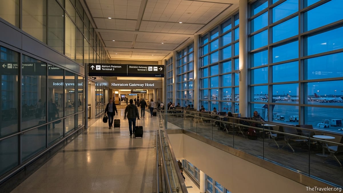 Pedestrian walkway at Toronto Pearson’s Terminal 3 leading to the Sheraton Gateway hotel.