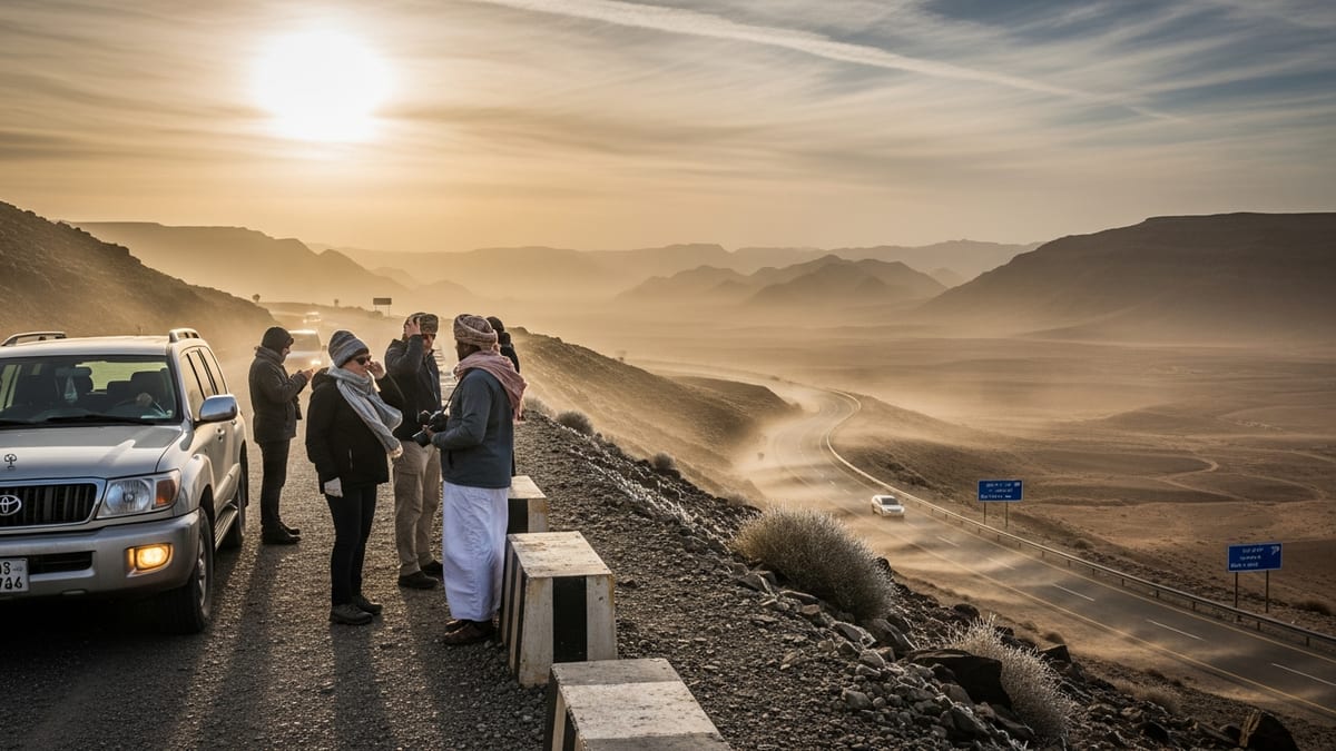 Rare Oman Cold Wave Brings Freezing Peaks, Dust Storms and Travel Disruptions