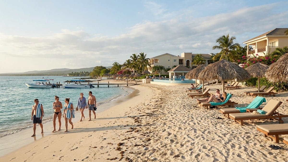 Tranquil afternoon scene at a beachfront resort in La Romana, Dominican Republic. 