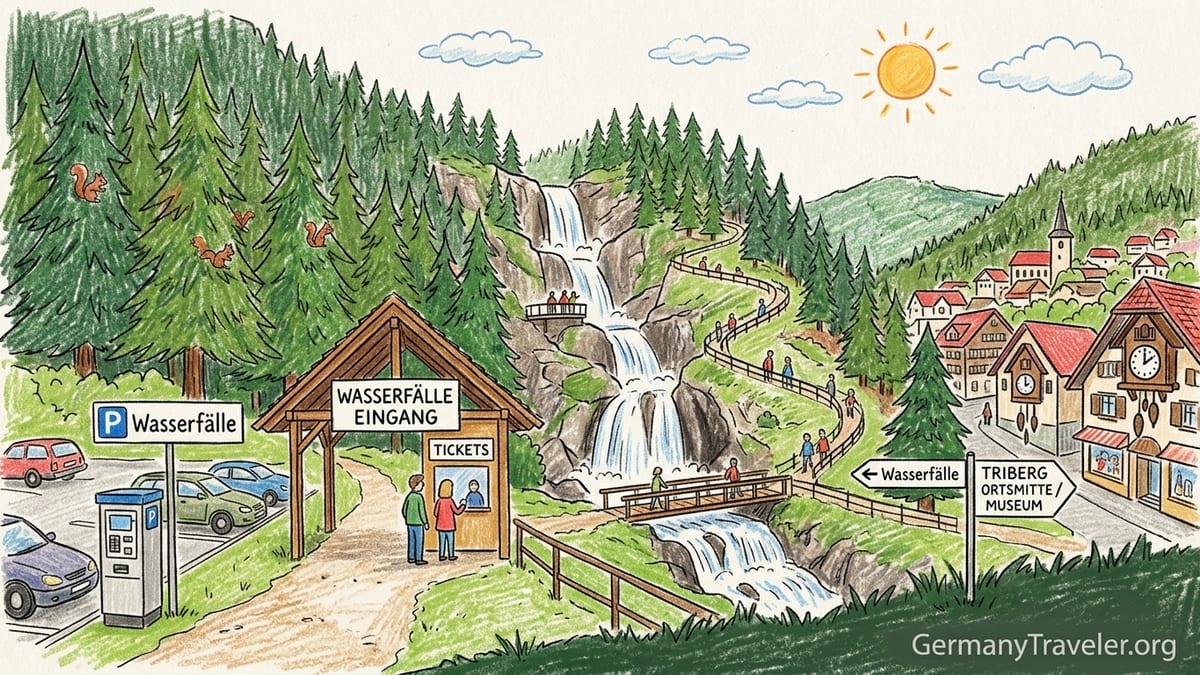 Visitors walking along the forest trail beside Triberg Waterfalls in Germany’s Black Forest.