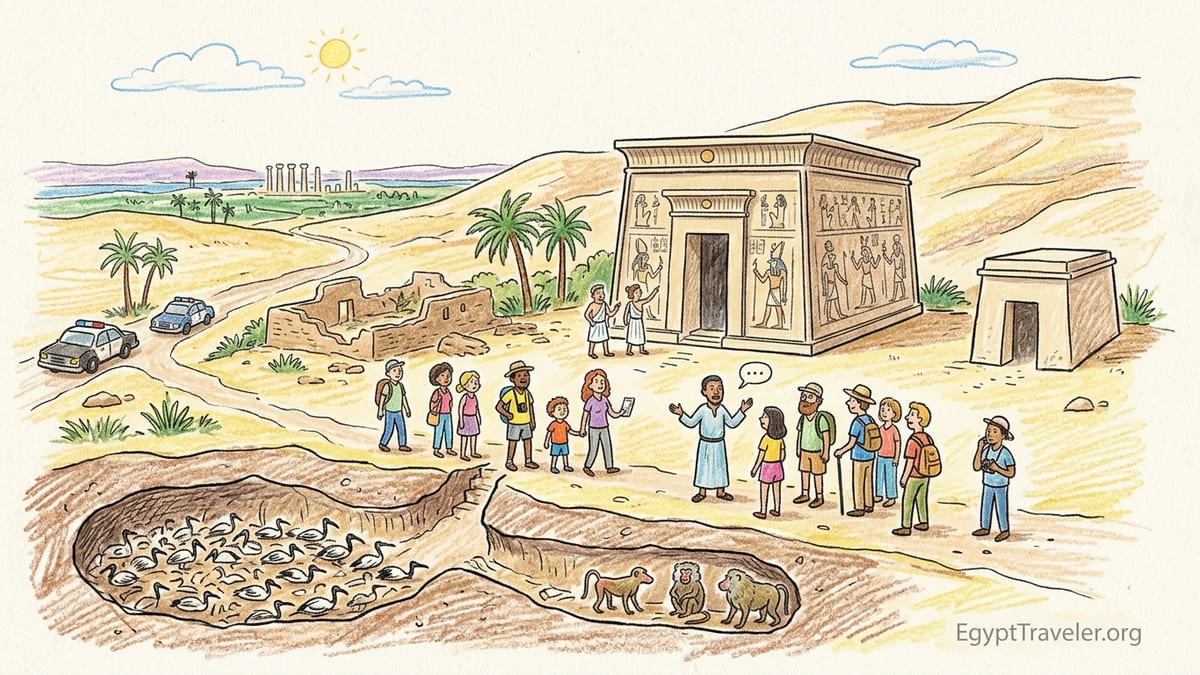 Tomb of Petosiris and desert landscape at Tuna el-Gebel near Minya, Egypt