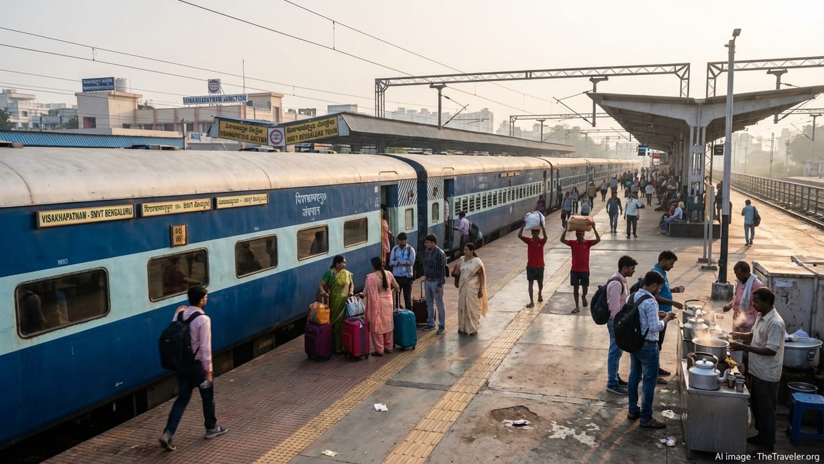 Crowds board a Holi special train at Visakhapatnam Junction bound for SMVT Bengaluru.