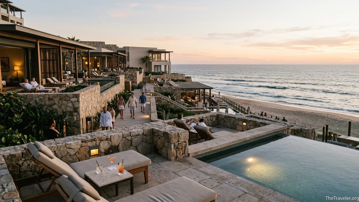 Oceanfront Waldorf Astoria resort terrace with infinity pool and sunset views