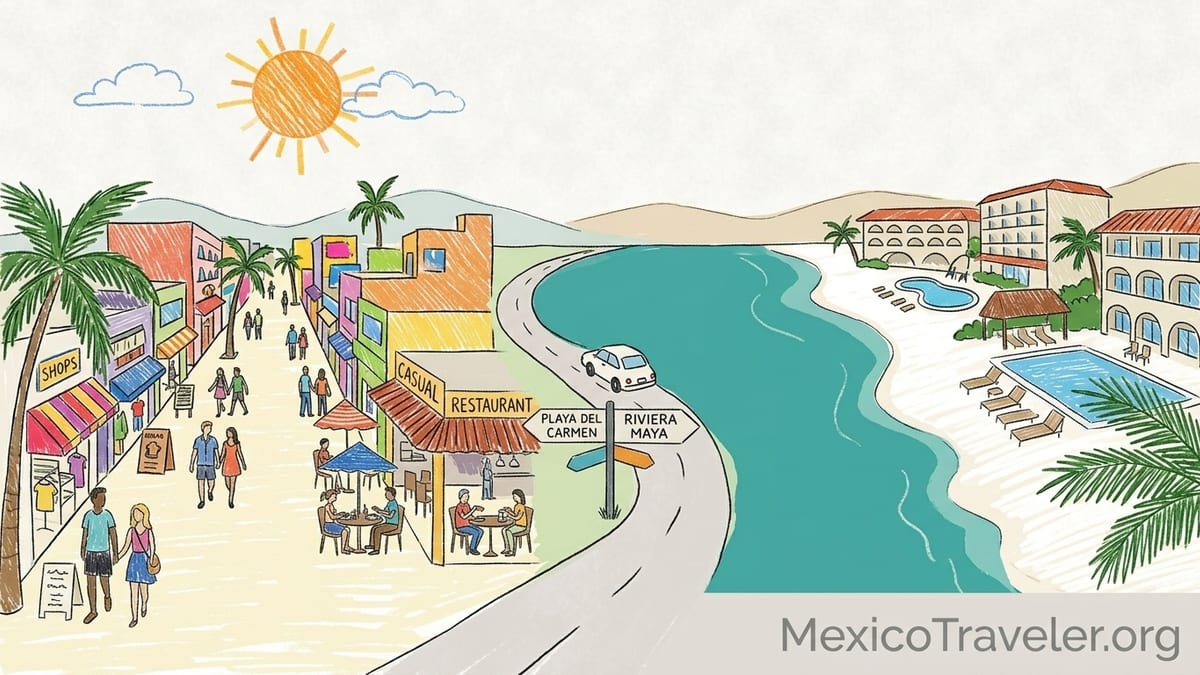 Golden-hour Caribbean waterfront with ferry in distance and traveler holding map and phone, suggesting choosing where to stay